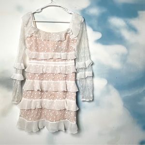 Forever 21 sheer lace + nude mini dress